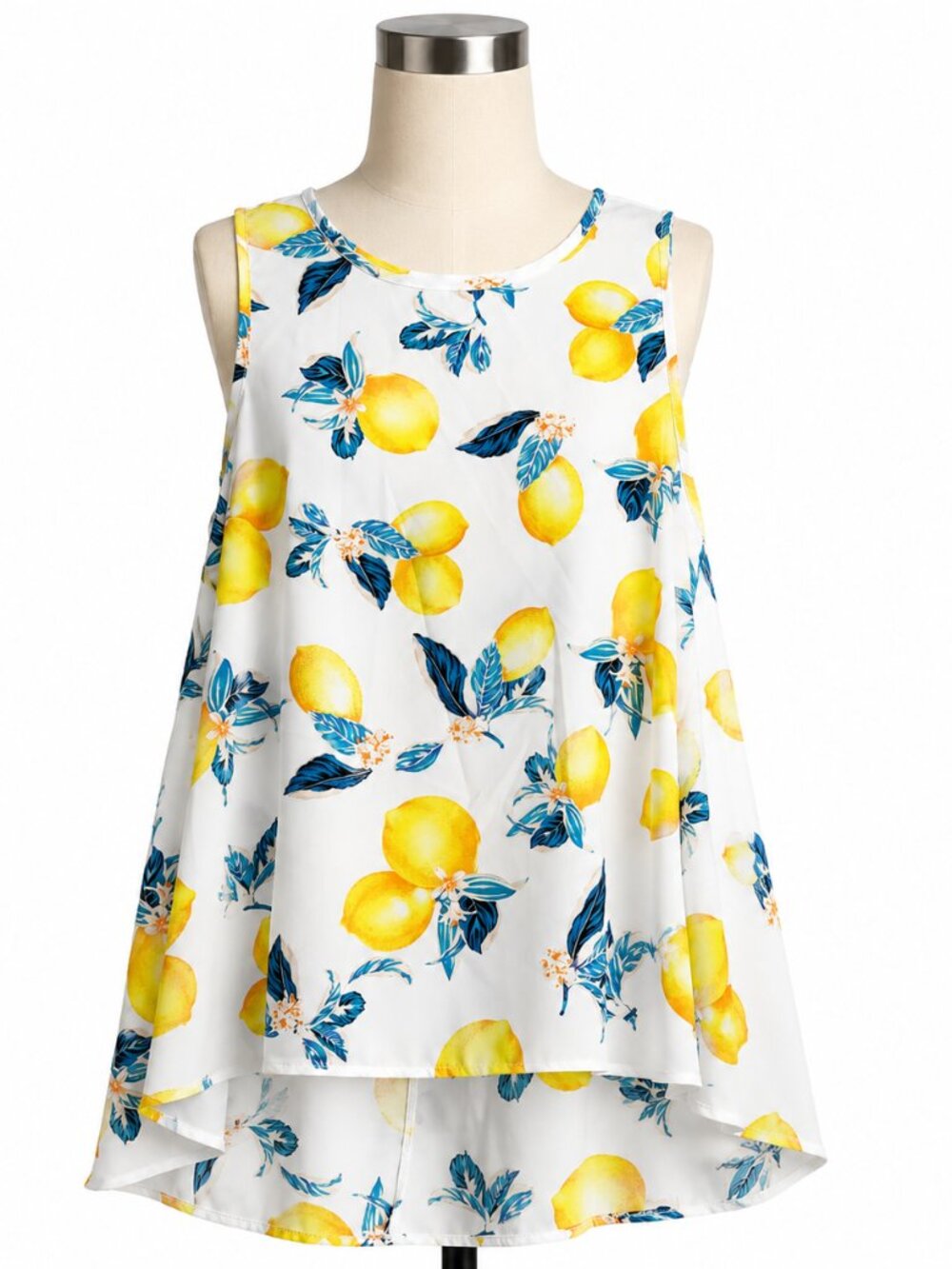 Adrienne Vittadini Women's Lemon Print Chiffon Blouse — Lightweight Swing Top
